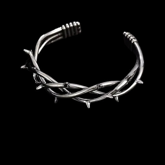 Gothic Thorn Cuff Bracelet, Punk Barbed Wire Bangle, Stainless Steel Twisted Jewelry