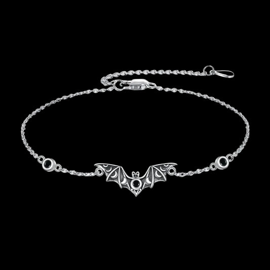 Wholesale Jewelry 925 Silver Gothic Oxidized Moon Bat Chain Bracelet for Halloween Gift